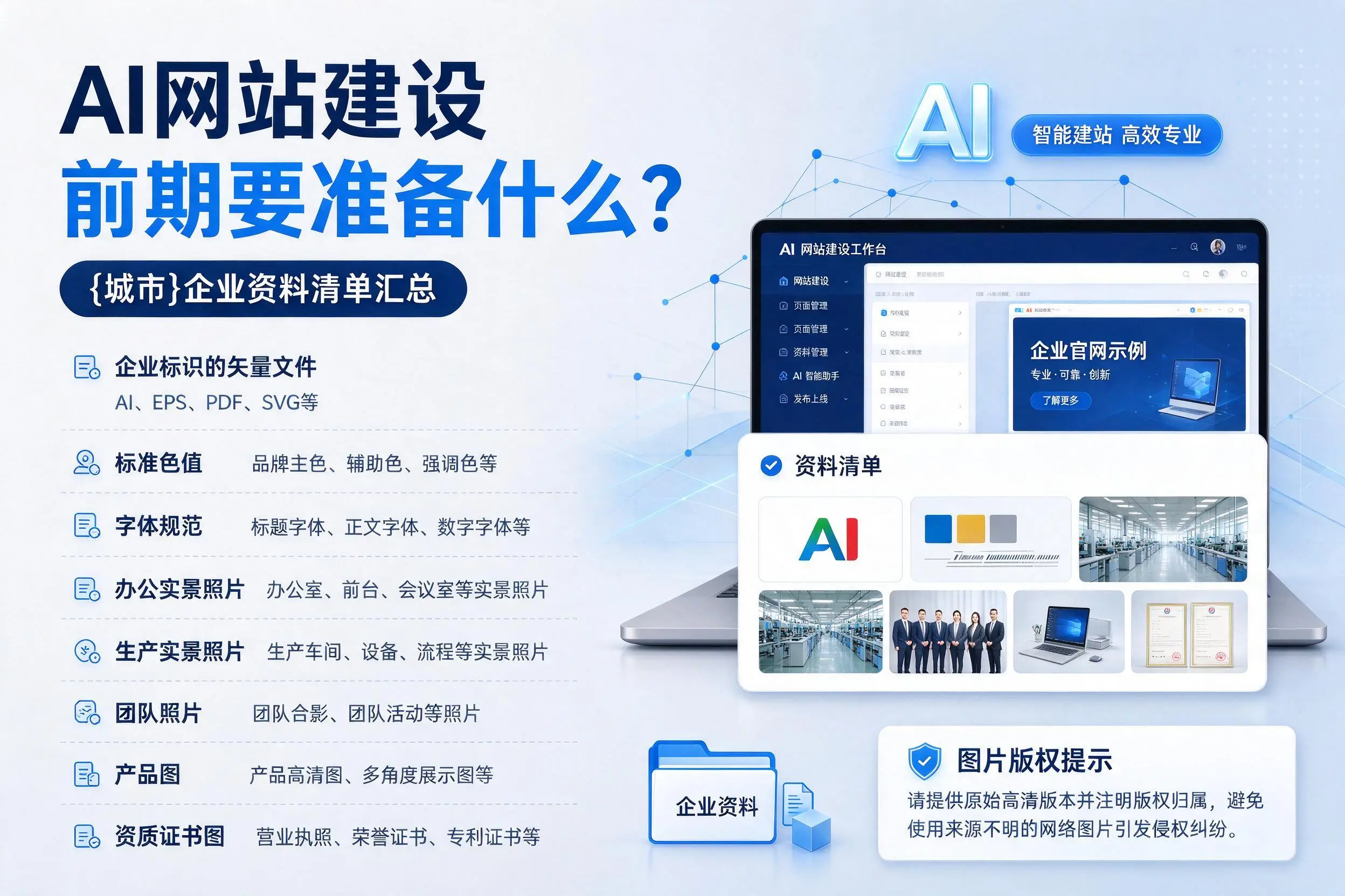 AI网站建设前期要准备什么?盐城企业资料清单汇总